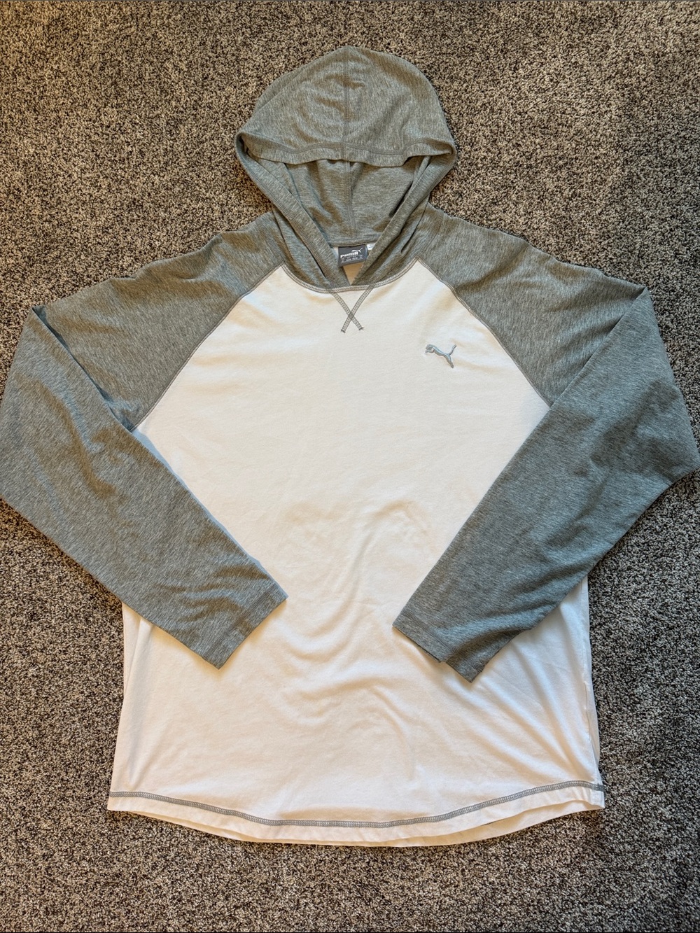 Puma Men’s Hooded Raglan Long Sleeve Shirt - White and Gray